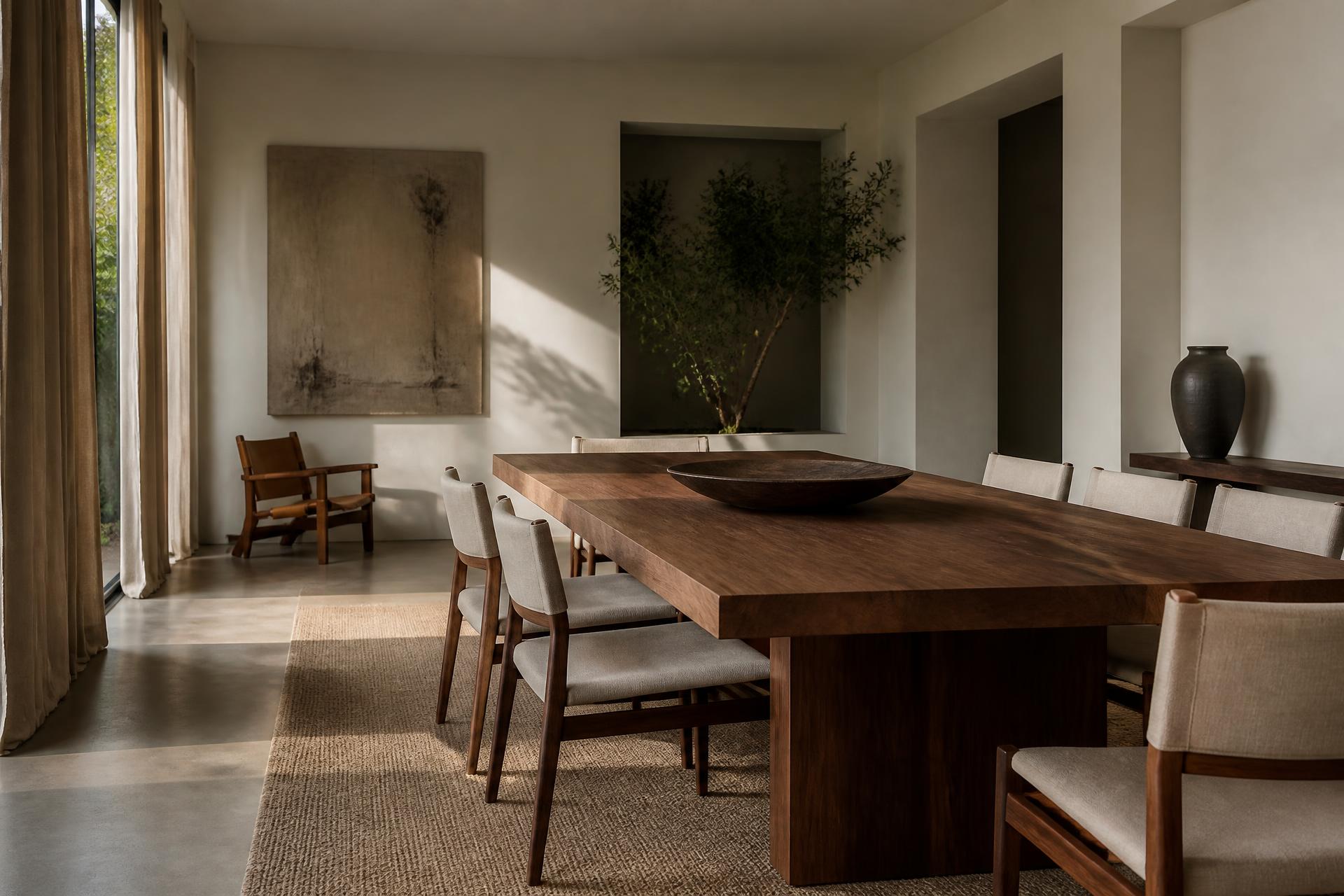 Sala de jantar contemporânea com mesa de madeira maciça DI MADEIRA